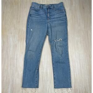 Madewell The Perfect Vintage Jean High Rise Distressed Fray Blue Denim Jeans 28